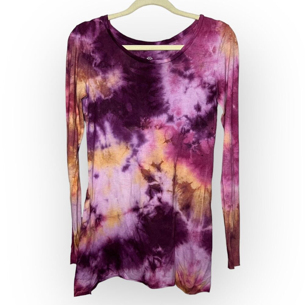Handcrafted Custom Purple, Pink, Yellow Long Sleeve Tie Dyed Tunic Top Size M - Picture 12 of 12